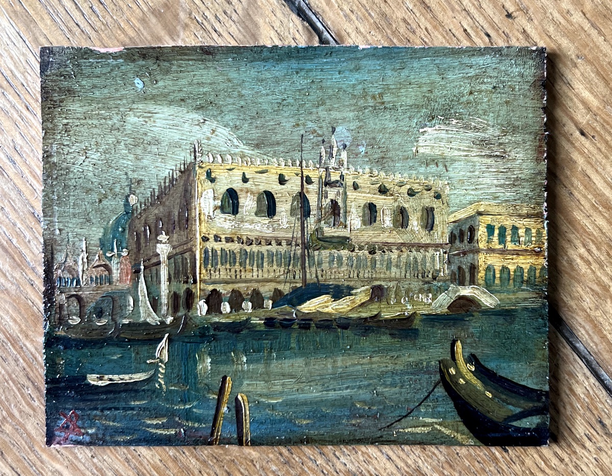 ITALIE XIXè - Paire de petits tableaux - "Vue de Venise"-photo-2
