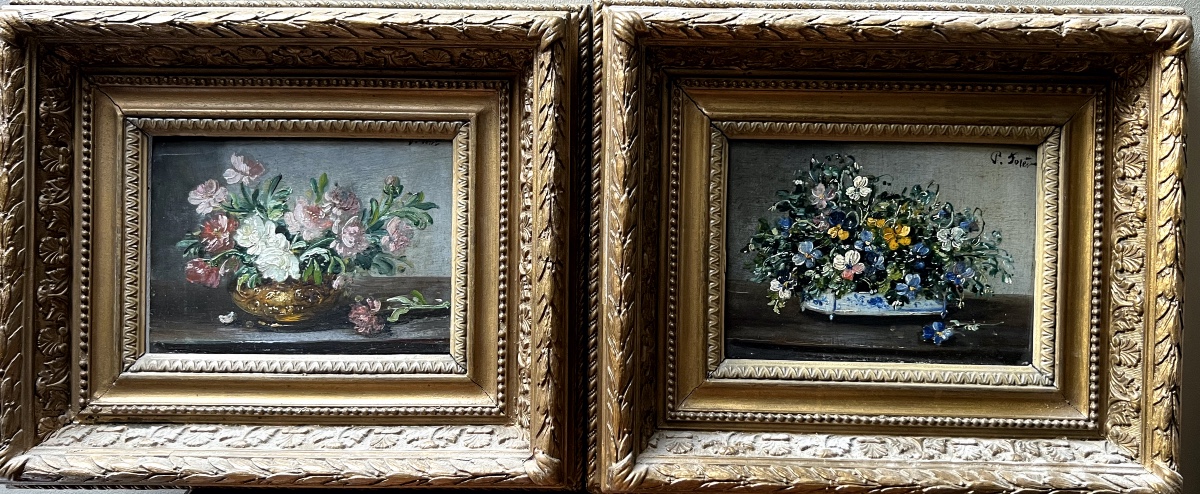 Paul Foret 1856-1934 Pair Of Still Lifes With Flowers Hsp