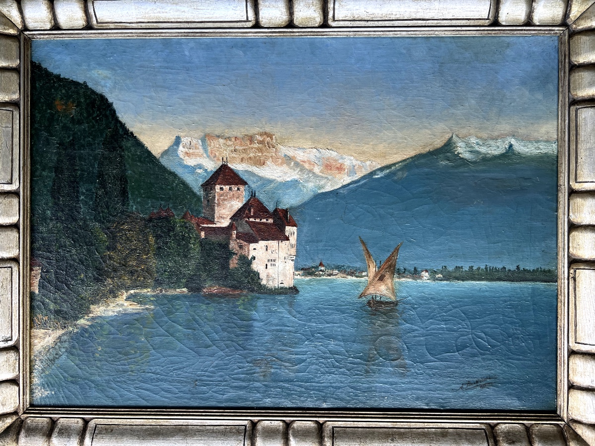 Albert Bartholomé 1848-1928 "Château Chillon et lac Leman" Hst signée et datée 1912