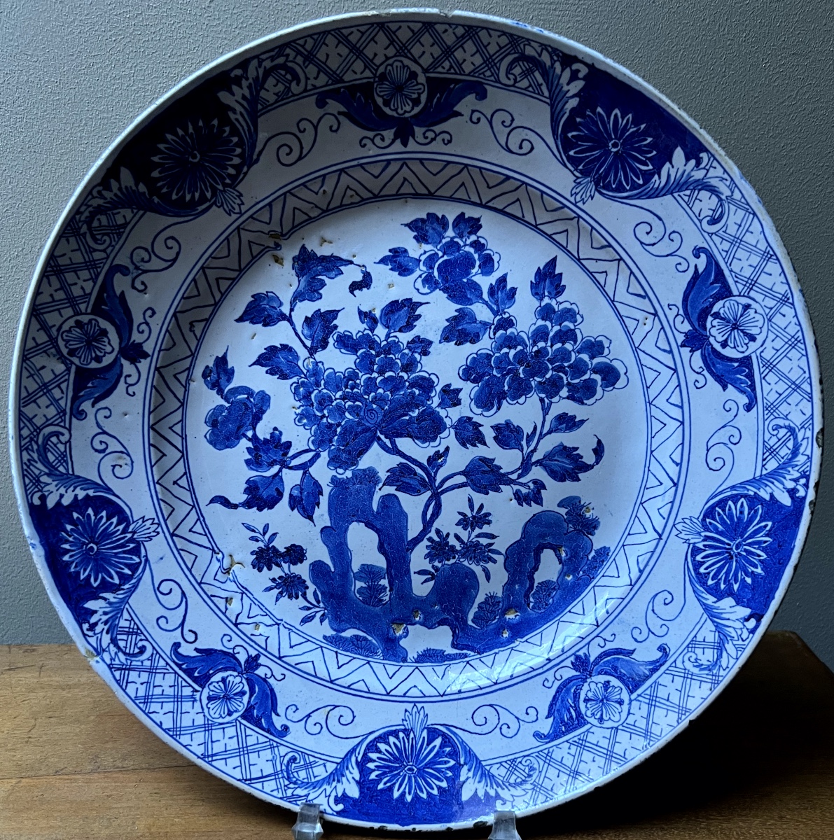 Lille 18th Century Earthenware Dish With Blue Monochrome Decoration, Diameter 32 Cm