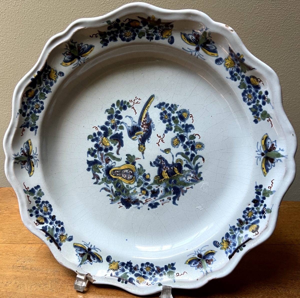 St Omer Earthenware Plate With Polychrome Decoration Of Birds And Floral Foliage, 18th Century