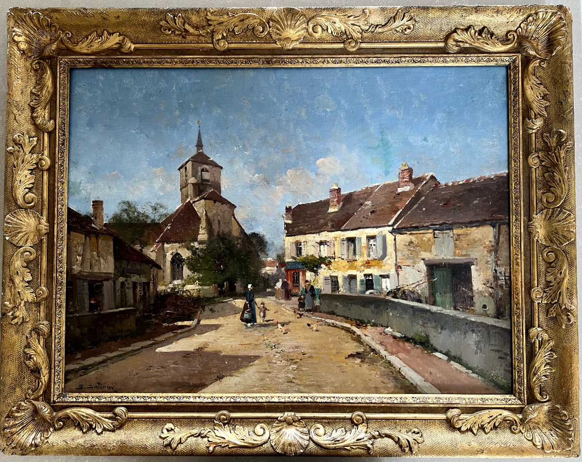 E. Galiany (Eugène Gallien -Laloue)1854-1941 Vue de Village animée huile s/toile sbg-photo-1