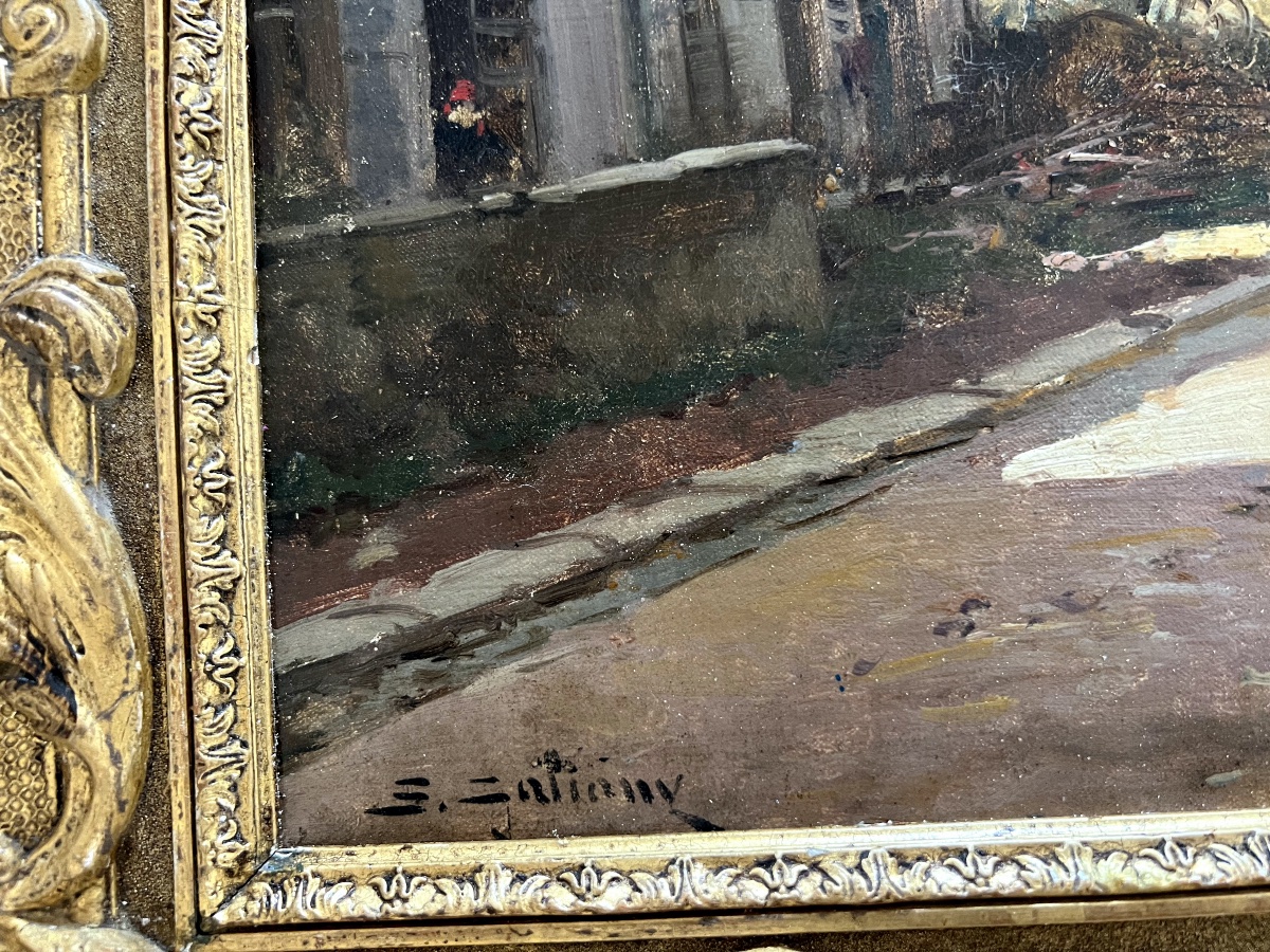 E. Galiany (Eugène Gallien -Laloue)1854-1941 Vue de Village animée huile s/toile sbg-photo-3