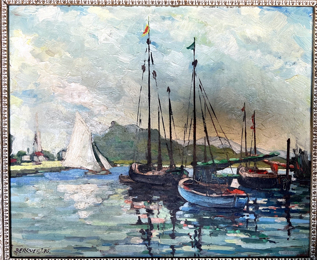 Jean Berruer Oil On Panel Representing A Marine Sbg :35x40cm Dated 70-photo-2