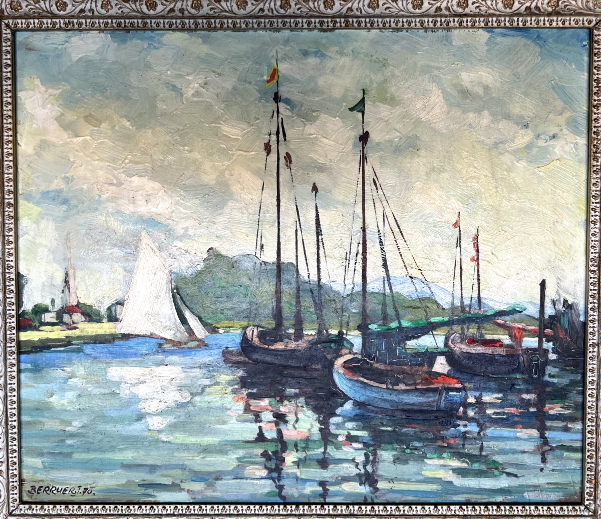 Jean Berruer Oil On Panel Representing A Marine Sbg :35x40cm Dated 70