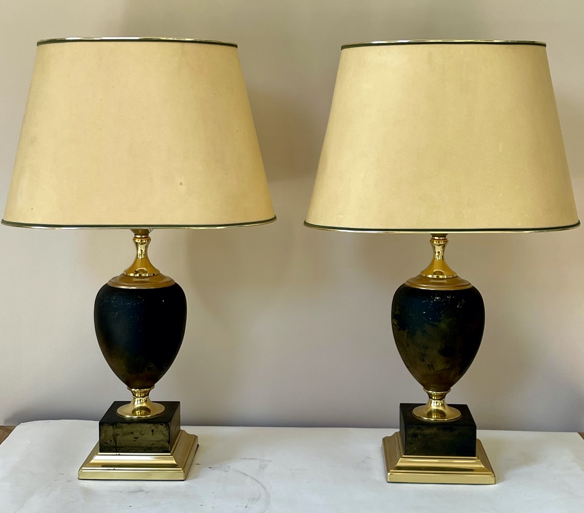 Pair Of 1970s Lamps By Le Dauphin Ostrich Egg And Brass Body Ht