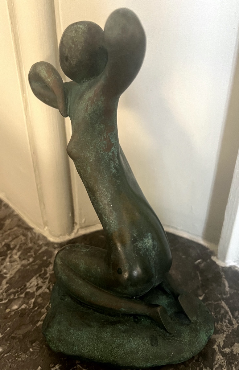 Green Patina Bronze Sculpture Of A Young Woman Monogrammed Mp-photo-1