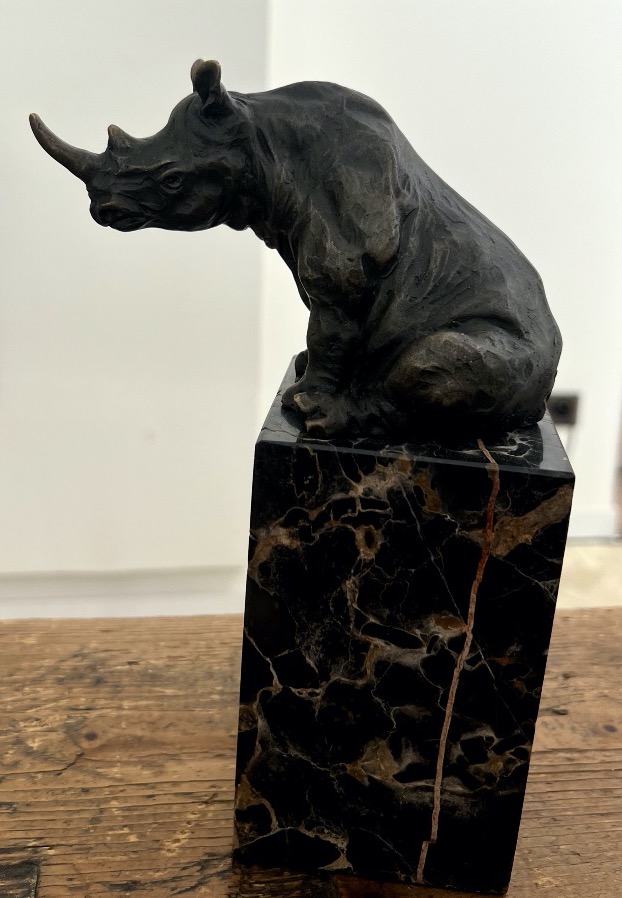 Milo Rhinoceros Assi In Bronze With Brown Patina On Marble Base Signed Founder's Stamp