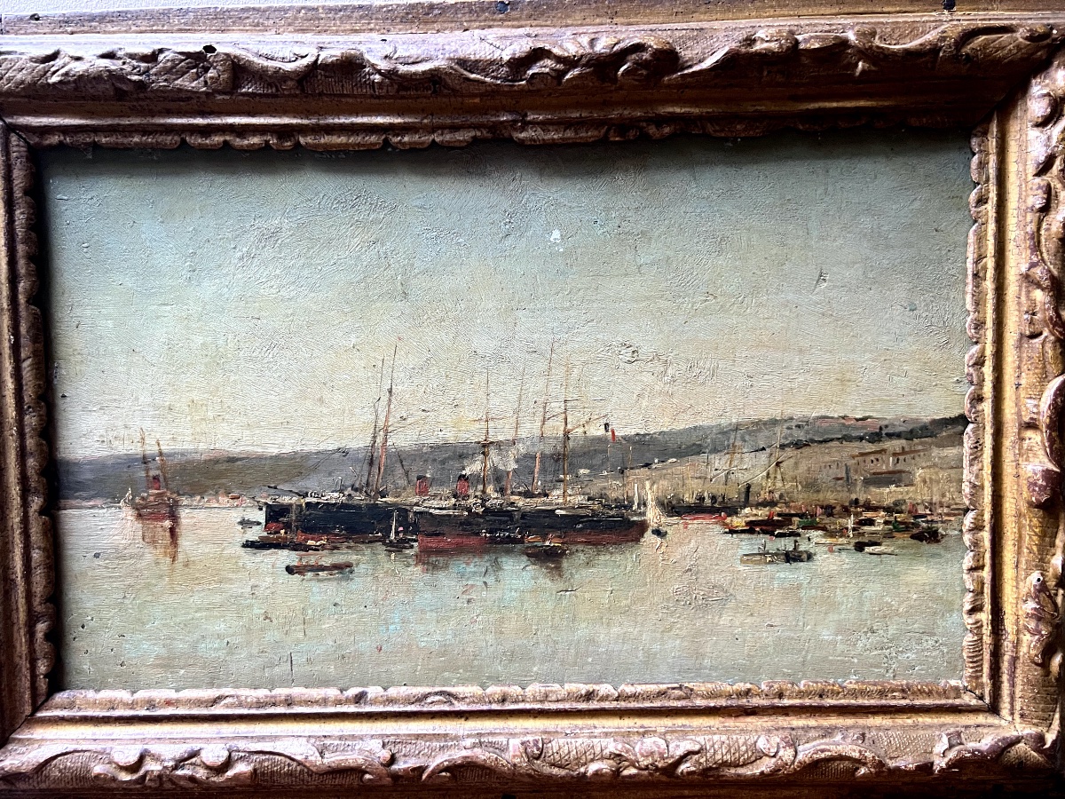Attribué à Eugène BOUDIN huile sur panneau représentant le port d'ALGER  28x46