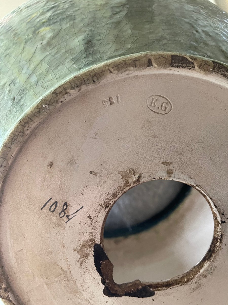 Cache Pot Barbotine Fin XIX è De Edouard Gilles 1868-1895, monogrammé EG -photo-4