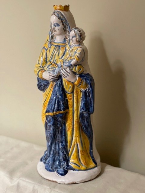 Nevers XVIII è - Faïence polychrome Représentant Une grande Vierge   à l'Enfant -photo-2