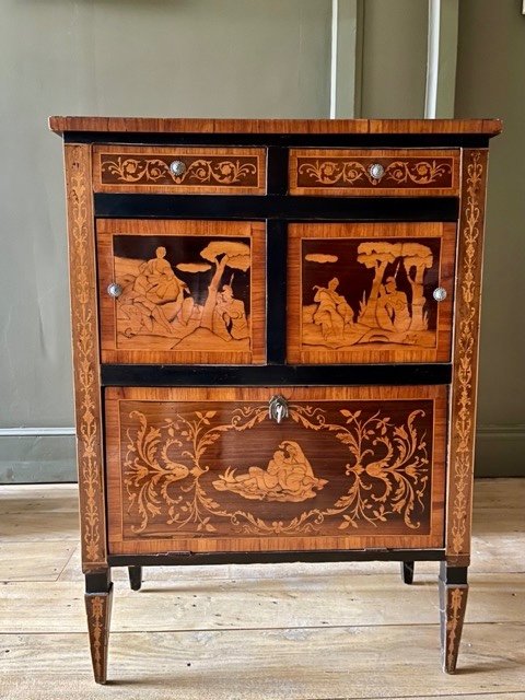 Italy XVIII - Small Piedmontese Cabinet In Marquetry