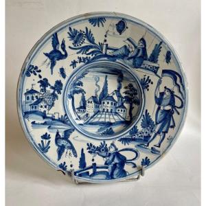 Nevers XVII - Large Earthenware Dish Decorated In Blue Shades