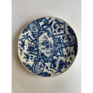 Delft XVIIIè - Assiette en faïence à Décor En Camaïeu Bleu 