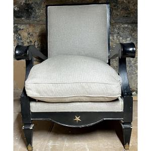 1940 Armchair In Black Lacquered Wood With Bronze Details Attributed To André Arbus 