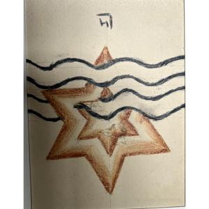 Marcel Lempereur-haut (1898-1986) Aquarius Drawing In Grease Pencil Monogrammed Lh