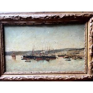 Attribué à Eugène BOUDIN huile sur panneau représentant le port d'ALGER 28x46
