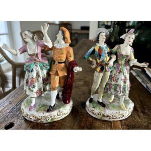 Pair Of Polychrome Viennese Porcelain Figurines From The Late 18th Century (with Some Damage)