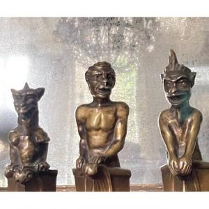 Série De 3 Bronzez Représentant Des Gargouilles 