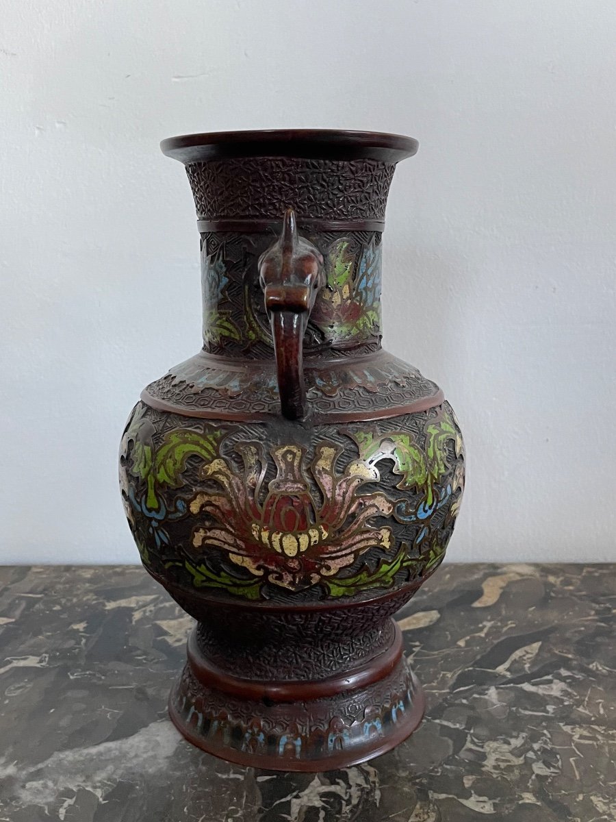 Paire De Vases Cloisonné En Bronze -photo-4