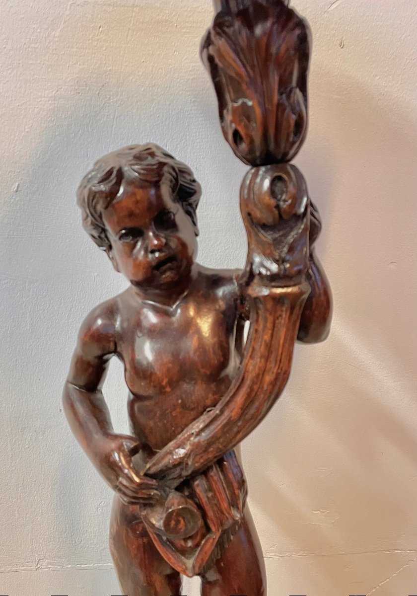 Sellette Vénitienne au Putto En Noyer Vers 1880-photo-2