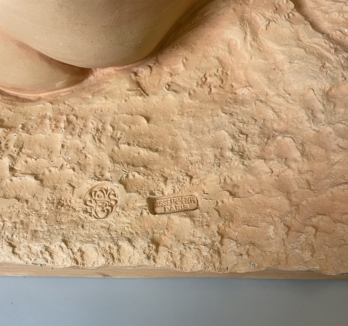 Mother And Child Terracotta Subject Signed M. Bouraine -photo-5