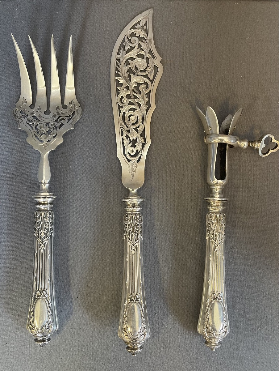 Silver Filled Dessert Set And Leg Of Lamb Tongs-photo-2