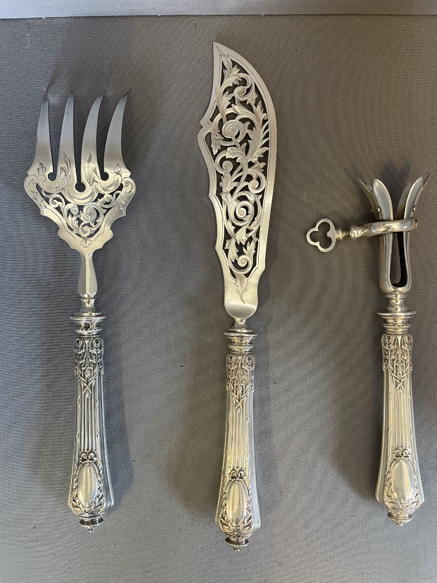 Silver Filled Dessert Set And Leg Of Lamb Tongs-photo-3