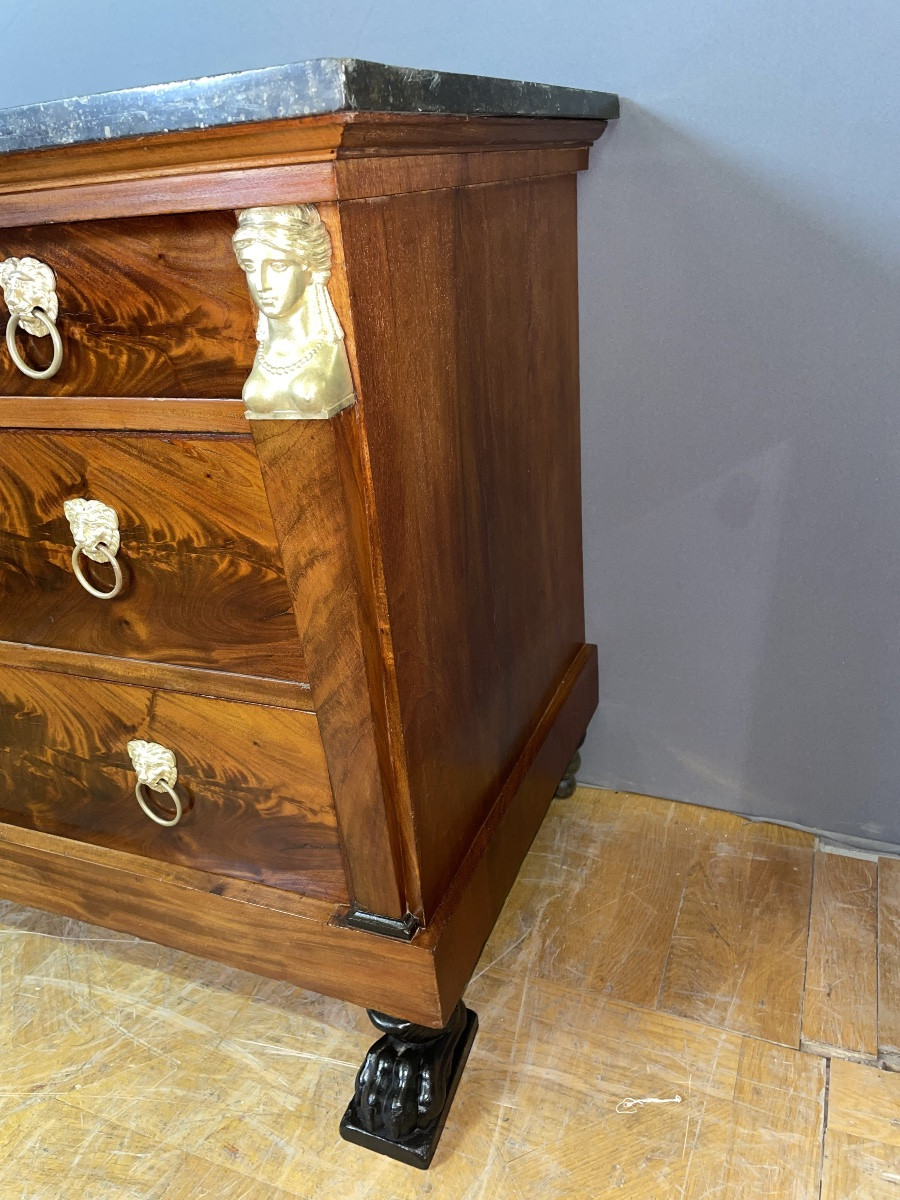 Commode d'époque Consulat en Acajou et placage d'Acajou -photo-2