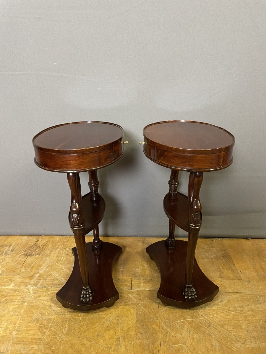Pair Of Mahogany Gooseneck Bedside Tables-photo-2