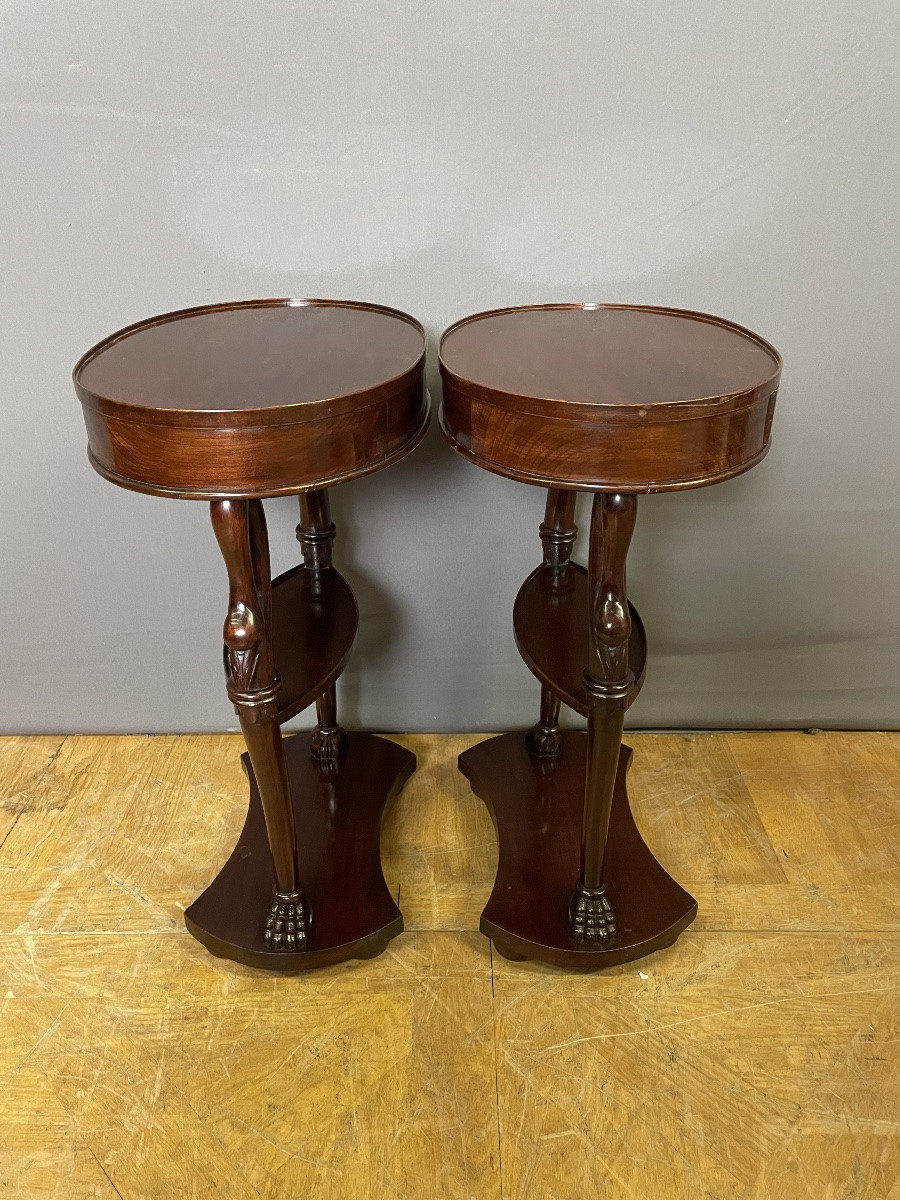 Pair Of Mahogany Gooseneck Bedside Tables-photo-3