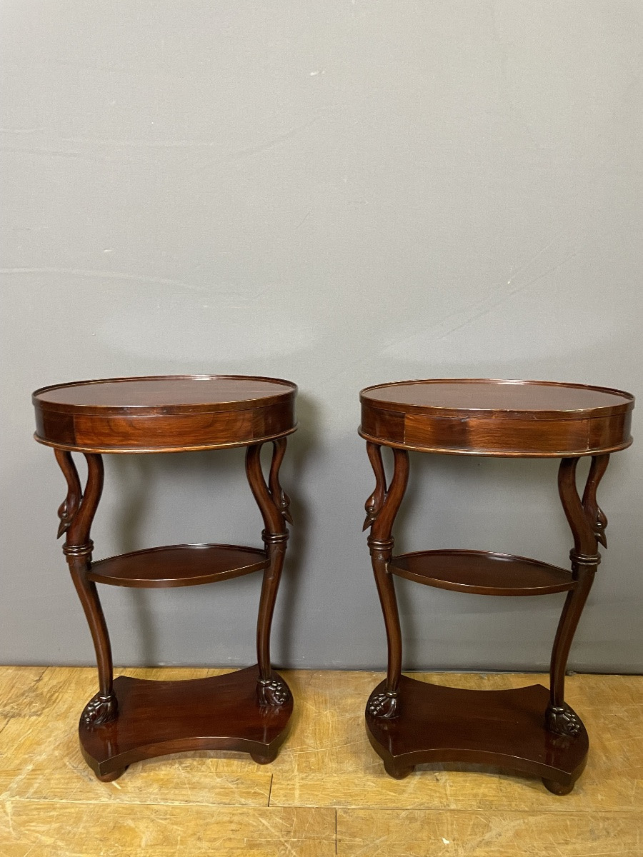 Pair Of Mahogany Gooseneck Bedside Tables-photo-4