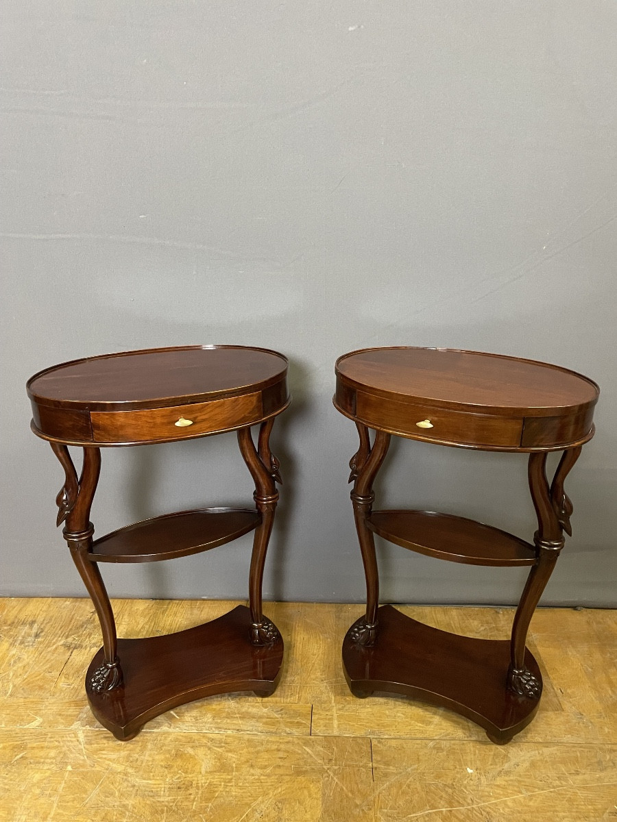 Pair Of Mahogany Gooseneck Bedside Tables