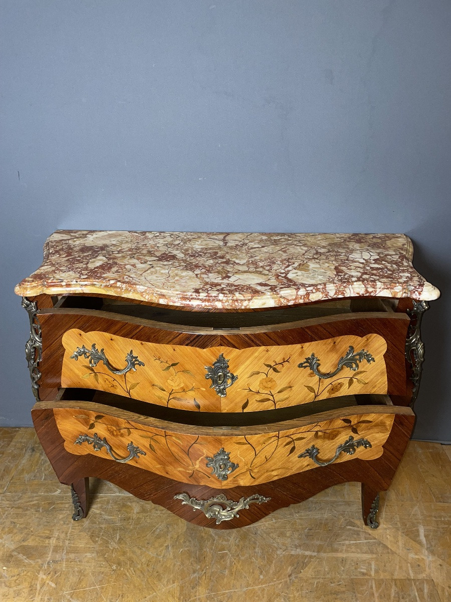 Commode Louis XV en marqueterie à décor de fleurs -photo-4