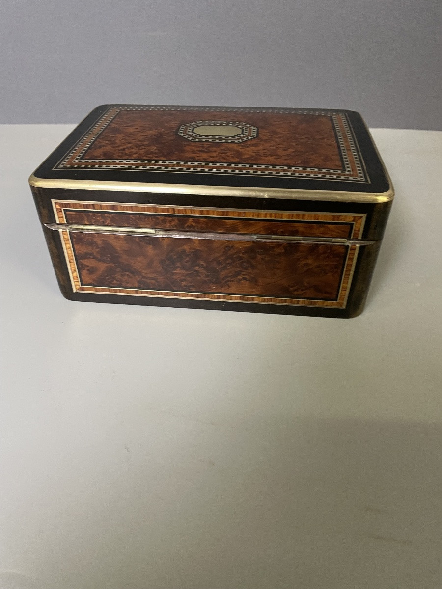 Boîte à Bijoux Napoléon III en Loupe de Thuya -photo-1