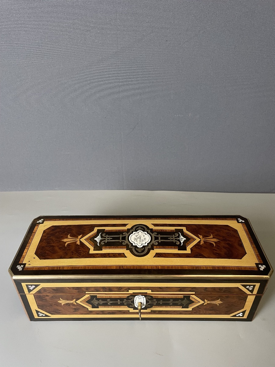 Boîte à gants Napoléon III à décor marqueté -photo-2