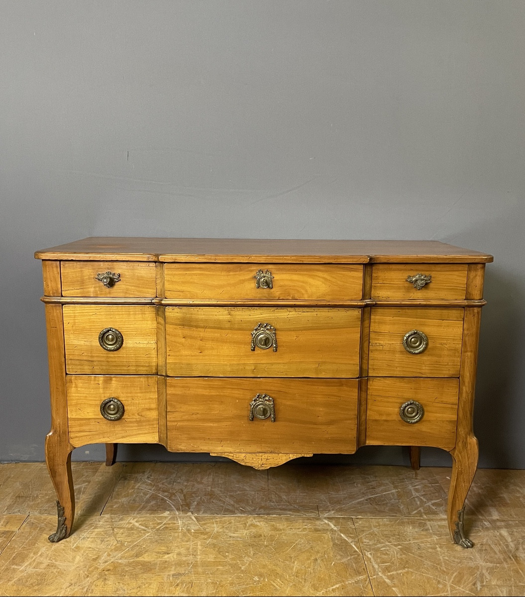 Transitional Chest Of Drawers In Cherry Wood Stamped Mailfert