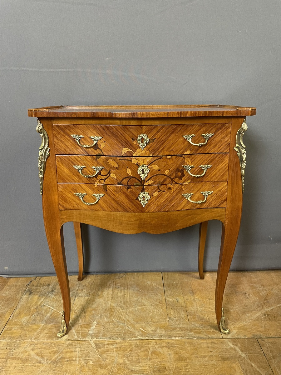 Pair Of Louis XV Bedside Tables In Marquetry-photo-2