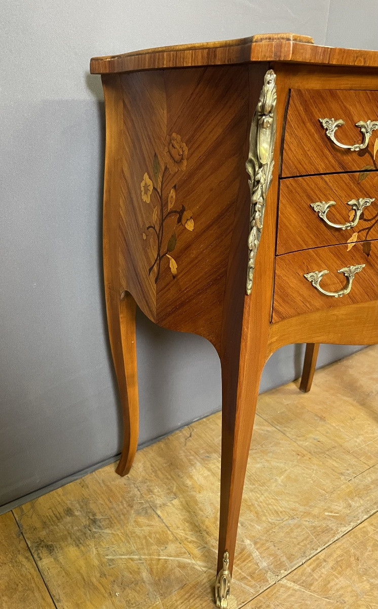 Pair Of Louis XV Bedside Tables In Marquetry-photo-3
