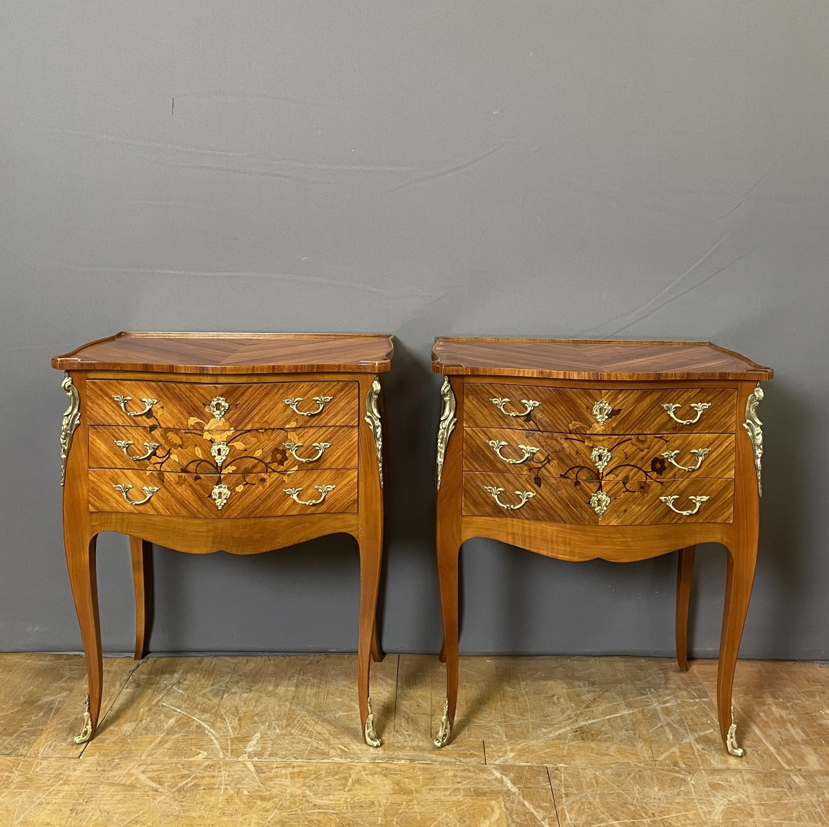 Pair Of Louis XV Bedside Tables In Marquetry