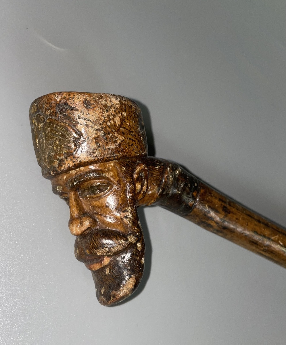 Canne en bois sculpté art populaire tête coiffé-photo-4
