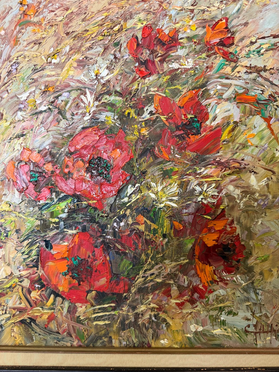 Oil On Canvas, Les Coquelicots, Signed Charles Chenet-photo-2