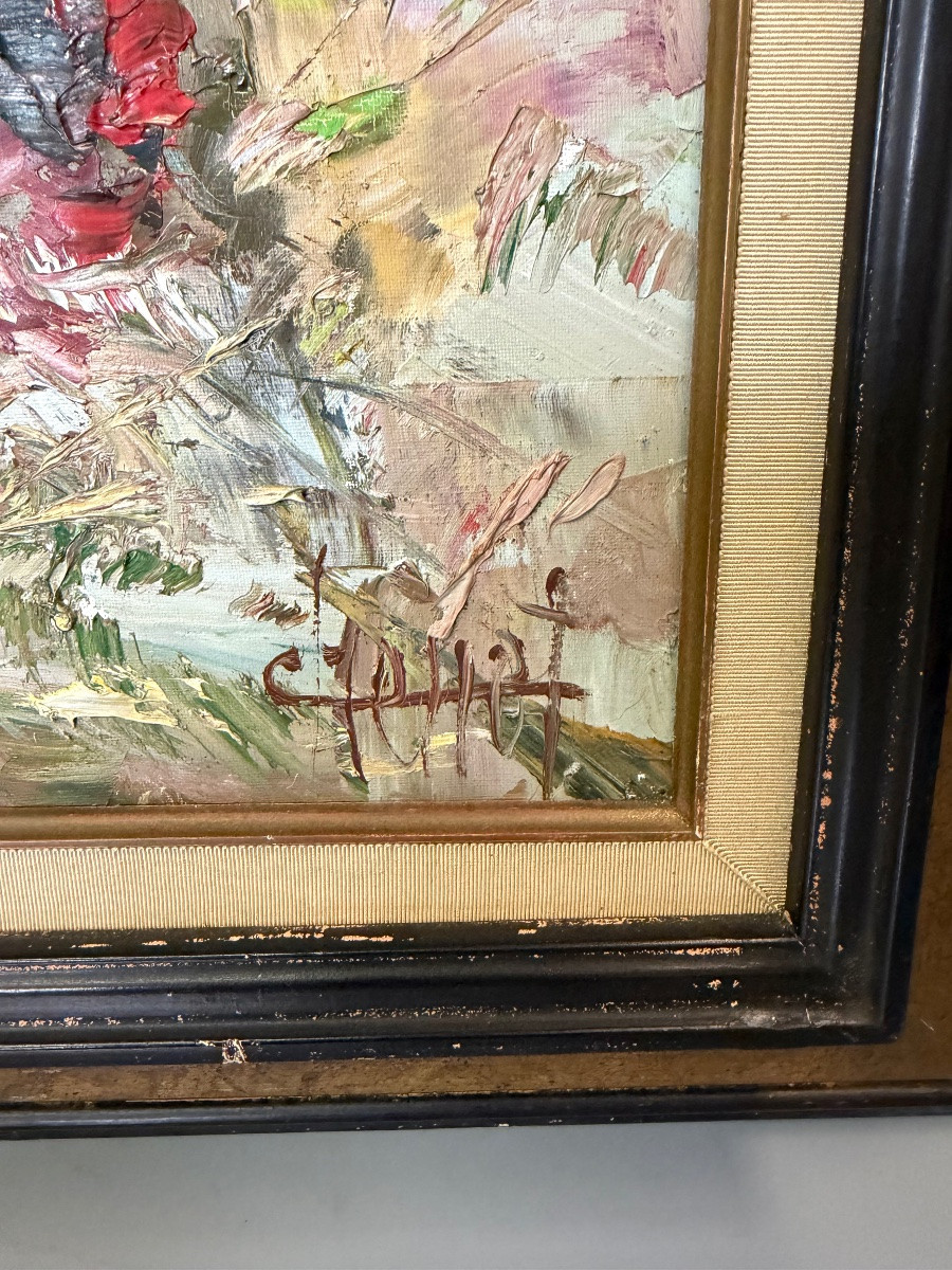 Oil On Canvas, Les Coquelicots, Signed Charles Chenet-photo-3