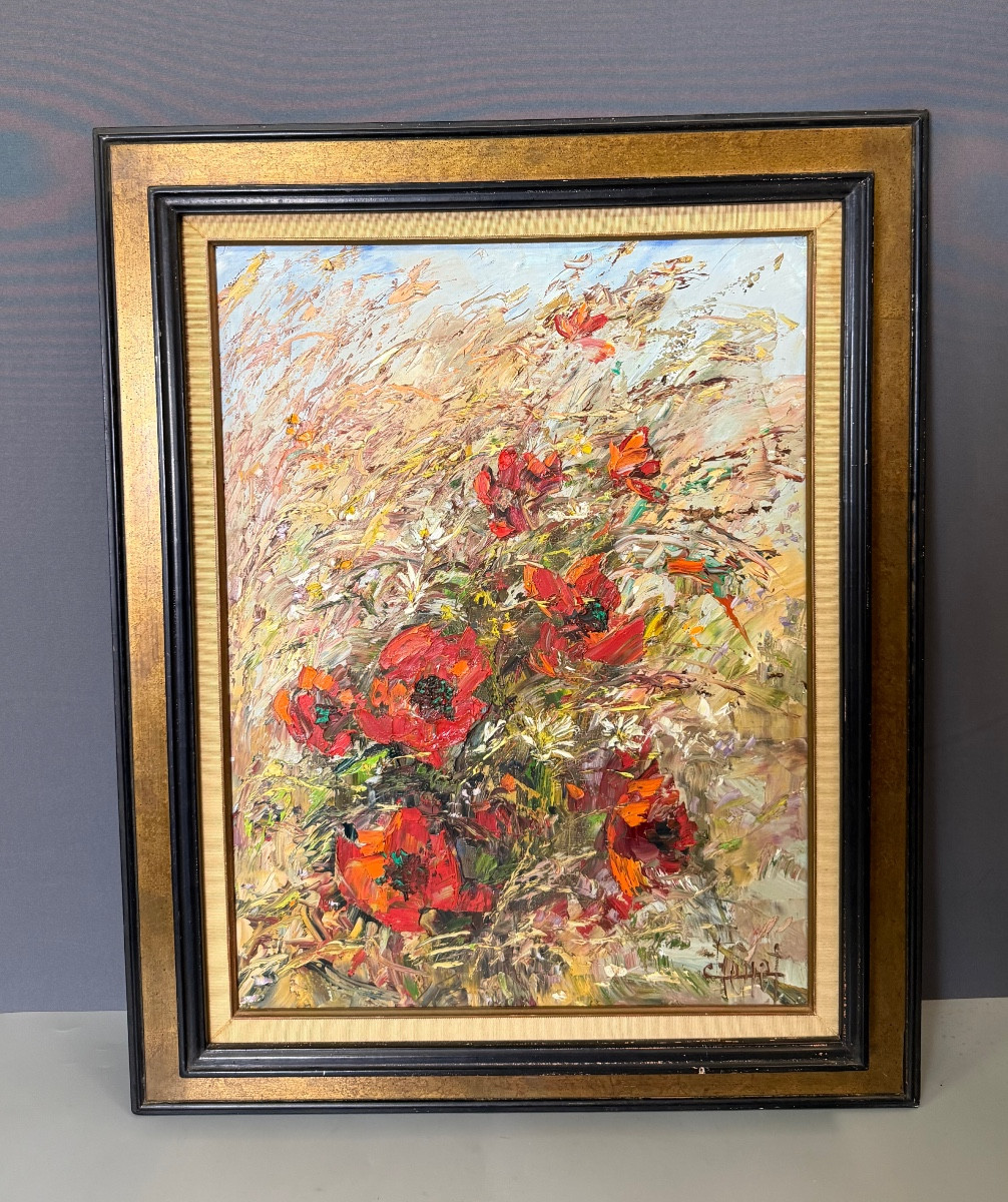 Oil On Canvas, Les Coquelicots, Signed Charles Chenet