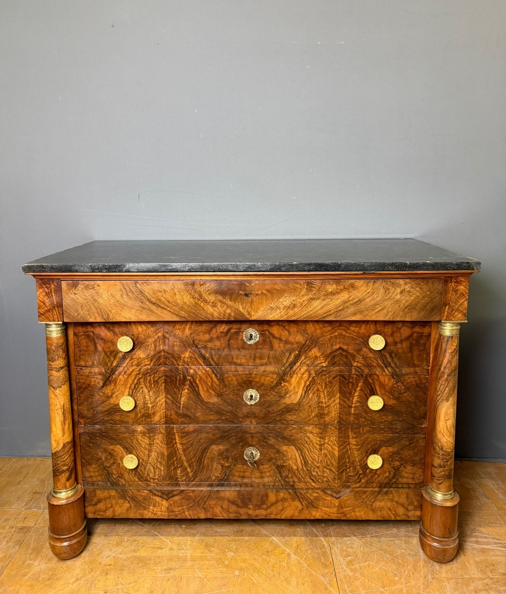 Commode Empire à Colonnes Détachées en Noyer 