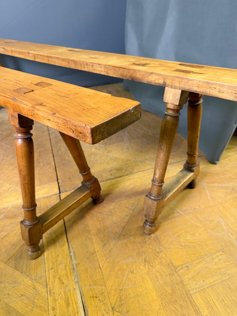 Pair Of Louis Philippe Cherrywood Benches, 19th Century-photo-2