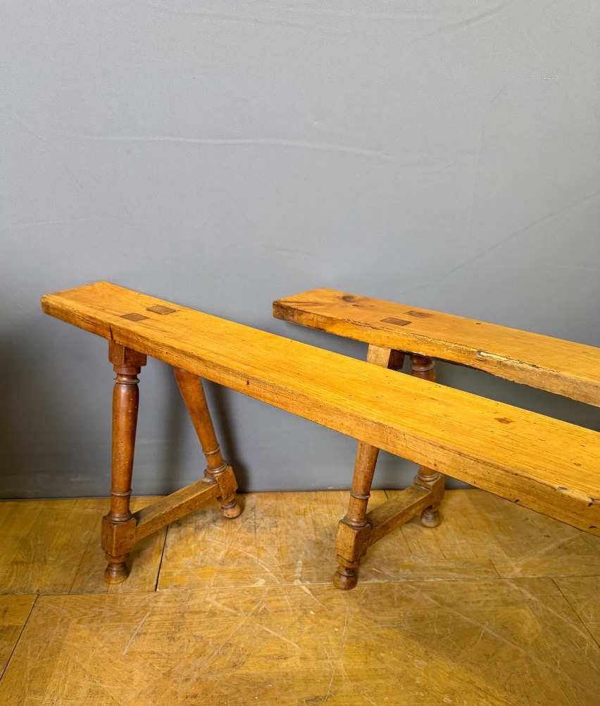 Pair Of Louis Philippe Cherrywood Benches, 19th Century-photo-3