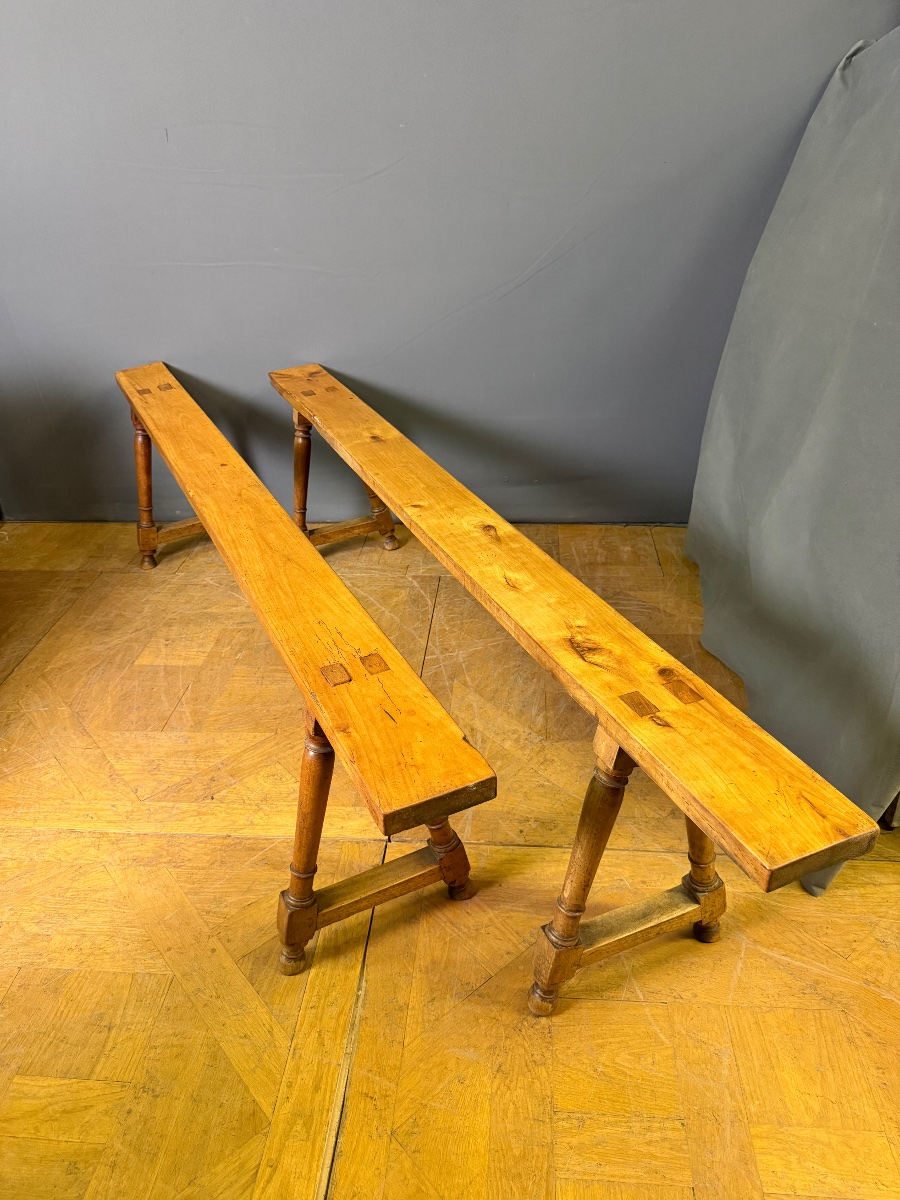Pair Of Louis Philippe Cherrywood Benches, 19th Century