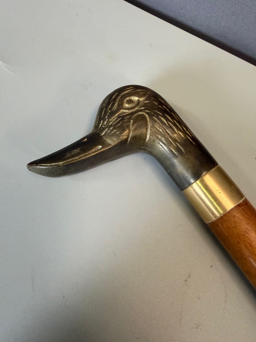 Canne en Acajou et Bronze Tête de Cannard -photo-4