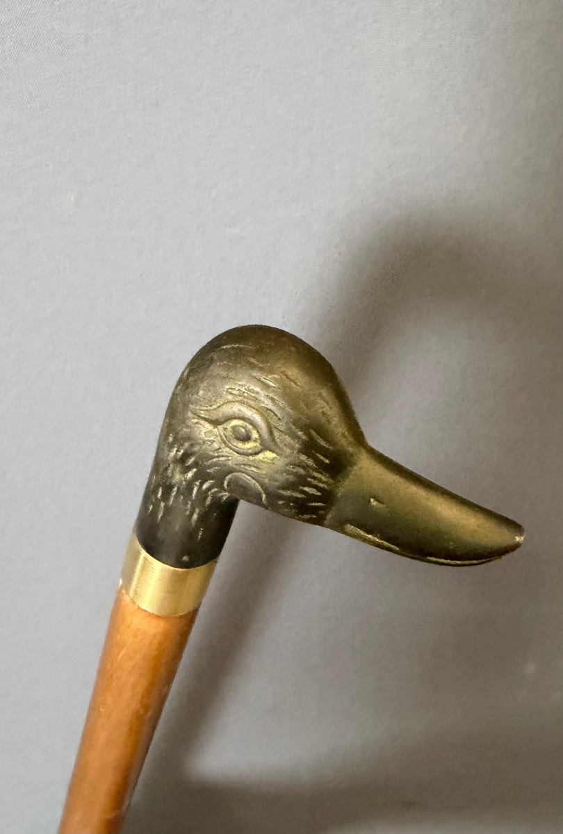 Canne en Acajou et Bronze Tête de Cannard -photo-1